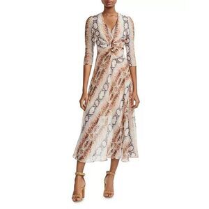 New Maje el Repena Snake Print Midi Dress V neck women's size 2 $415 retail‎ w1